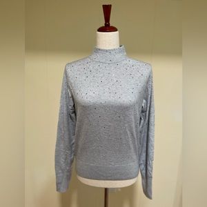 Halogen Mock Turtleneck Sweater with Rhinestones Gray S